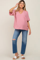 Mauve Oversized V-Neck Pocket Front Maternity Blouse