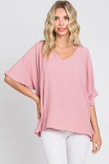 Mauve Oversized V-Neck Pocket Front Maternity Blouse