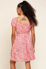 Coral Floral Short Sleeve Dress