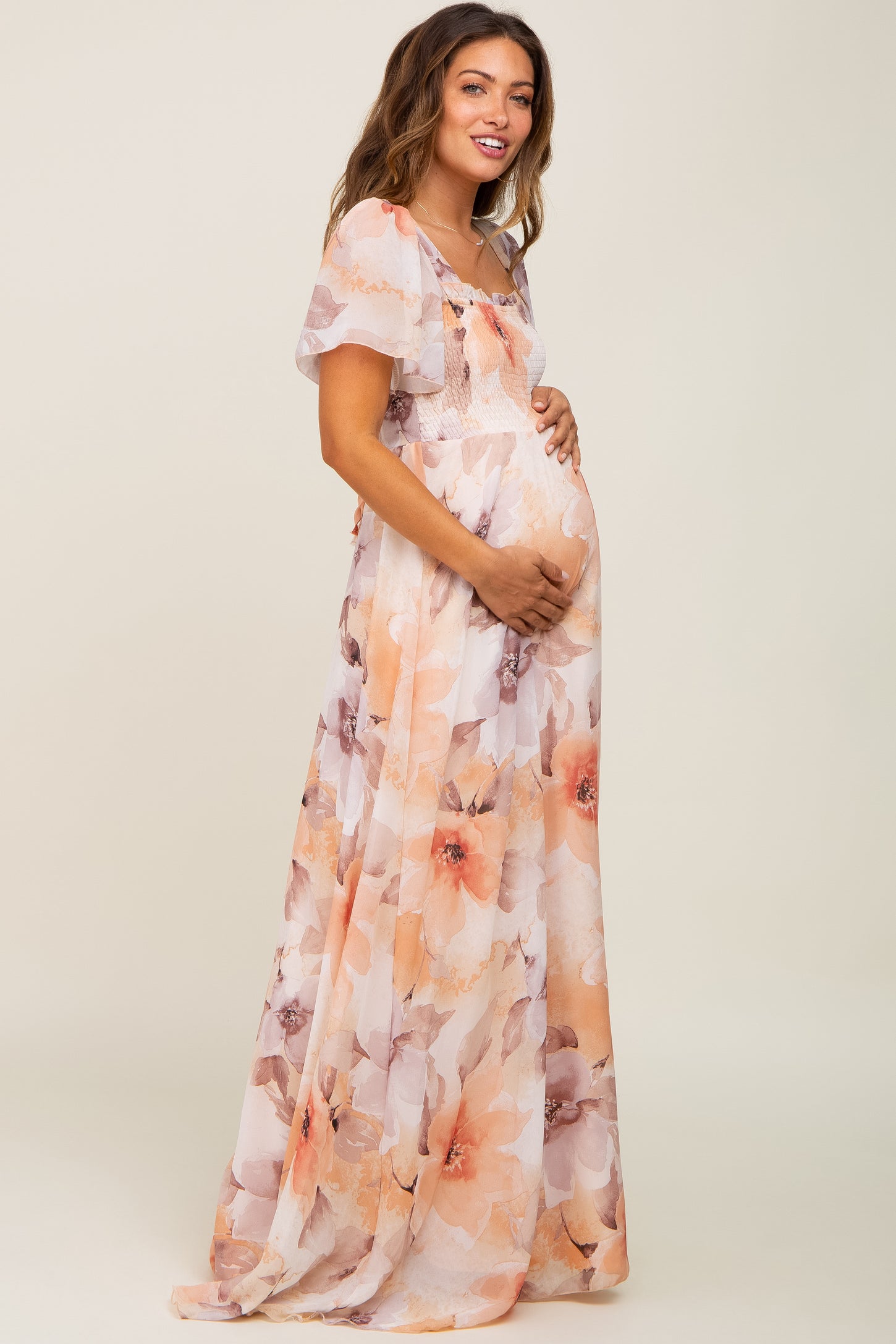 Maternity Short Dress- Floral (Peach