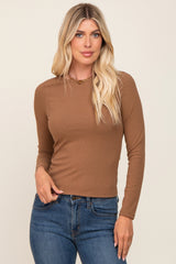 Mocha Ribbed Long Sleeve Maternity Crop Top