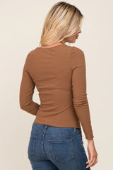 Mocha Ribbed Long Sleeve Crop Top