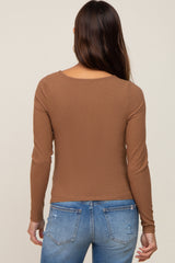 Mocha Ribbed Long Sleeve Maternity Crop Top