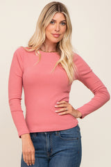 Mauve Ribbed Long Sleeve Crop Top