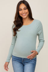 Mint Green Ribbed Long Sleeve Maternity Crop Top