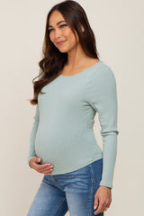 Mint Green Ribbed Long Sleeve Maternity Crop Top