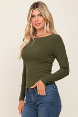 Olive Ribbed Long Sleeve Crop Top