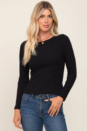 Black Ribbed Long Sleeve Crop Top