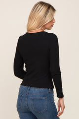 Black Ribbed Long Sleeve Crop Top