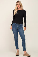 Black Ribbed Long Sleeve Crop Top