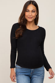 Black Ribbed Long Sleeve Maternity Crop Top