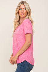 Fuchsia V-Neck Short Sleeve Tee