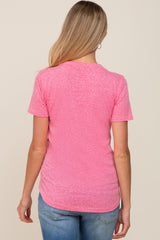 Fuchsia V-Neck Short Sleeve Maternity Tee