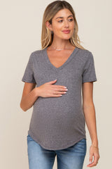 Charcoal V-Neck Short Sleeve Maternity Tee