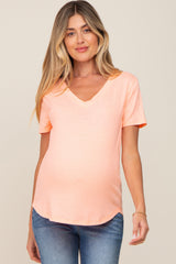 Orange V-Neck Short Sleeve Maternity Tee