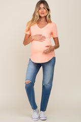 Orange V-Neck Short Sleeve Maternity Tee