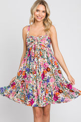 Fuchsia Floral Front Tie Ruffle Dress