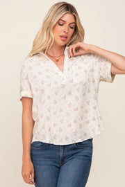 Cream Floral Gauze Short Sleeve Top