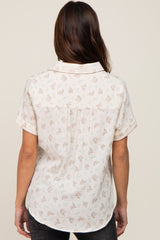 Cream Floral Gauze Short Sleeve Maternity Top