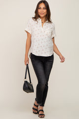 Cream Floral Gauze Short Sleeve Maternity Top