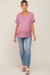 Magenta Ribbed Cuffed Short Sleeve Maternity Top