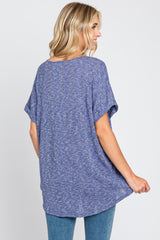 Navy Ribbed Cuffed Short Sleeve Top