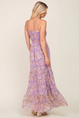 Lavender Floral Swiss Dot Smocked Maxi Dress