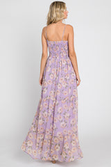 Lavender Floral Swiss Dot Smocked Maxi Dress