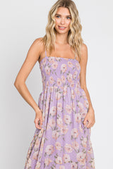 Lavender Floral Swiss Dot Smocked Maxi Dress