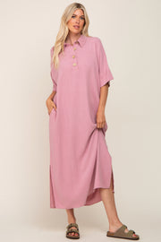 Pink Collared Linen Maxi Dress