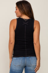 Black Button Accent Ribbed Maternity Tank