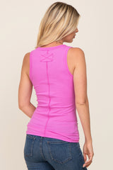 Fuchsia Button Accent Ribbed Tank