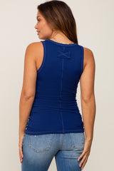 Navy Button Accent Ribbed Maternity Tank