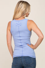 Light Blue Button Accent Ribbed Tank