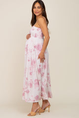 Mauve Floral Sleeveless Smocked Maternity Maxi Dress