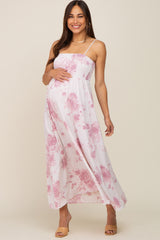 Mauve Floral Sleeveless Smocked Maternity Maxi Dress