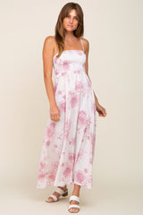 Mauve Floral Sleeveless Smocked Maxi Dress