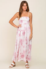 Mauve Floral Sleeveless Smocked Maxi Dress