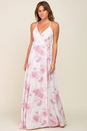 Mauve Floral Wrap Maxi Dress