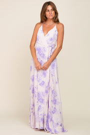 Lavender Floral Wrap Maxi Dress