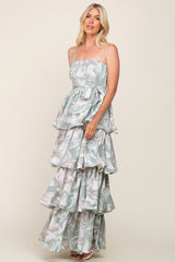 Mint Green Floral Ruffle Tiered Smocked Maxi Dress