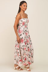 Pink Floral Smocked Square Neck Maxi Dress