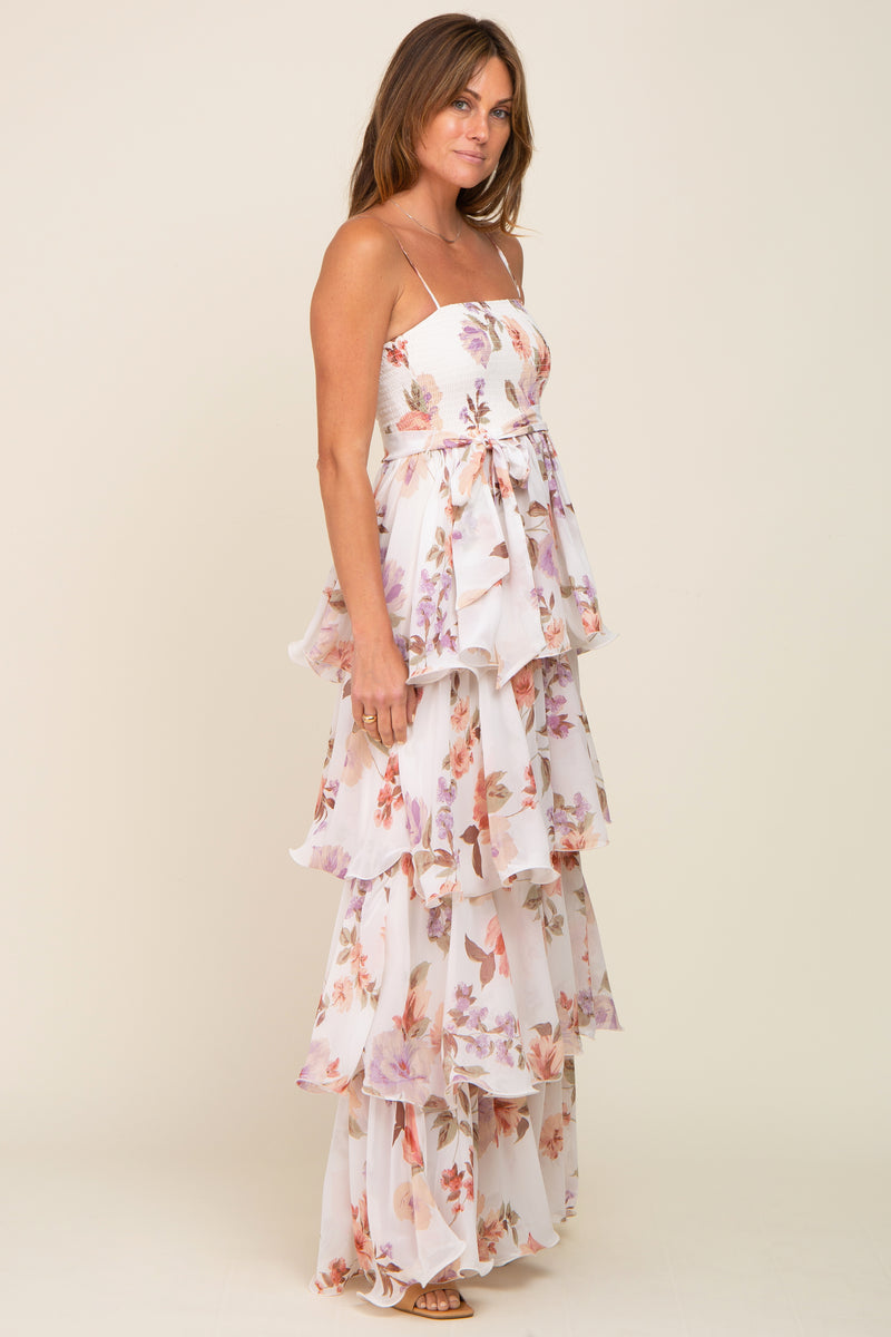 Lavender Floral Smocked Ruffle Tiered Maxi Dress Pinkblush