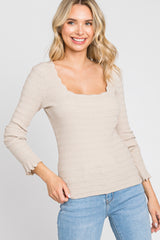 Cream Scalloped Square Neck Textured Maternity Sweater