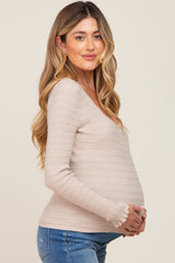 Cream Scalloped Square Neck Textured Maternity Sweater