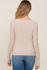 Cream Scalloped Square Neck Textured Maternity Sweater