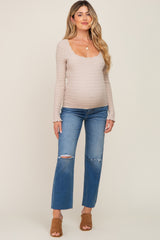 Cream Scalloped Square Neck Textured Maternity Sweater