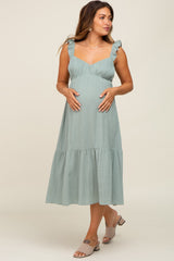 Sage Gauze Ruffle Maternity Midi Dress