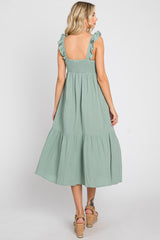 Sage Gauze Ruffle Midi Dress