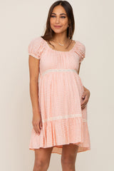 Peach Floral Lace Accent Maternity Dress